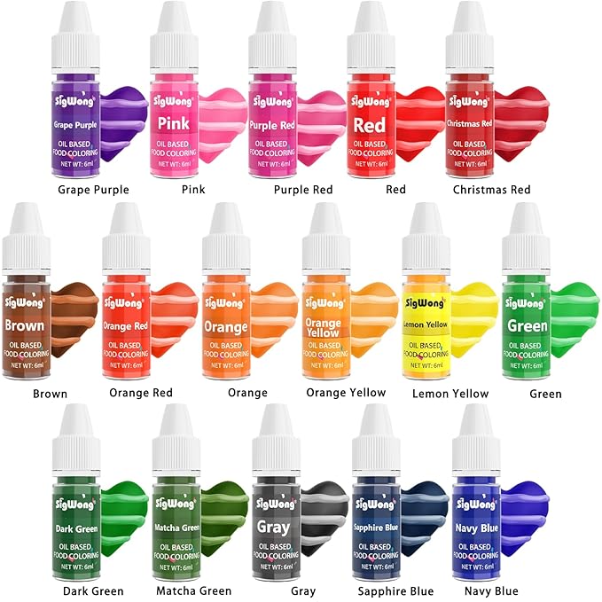 Oil Based Food Coloring for Chocolate - SigWong 16 Colors Upgraded Edible Food Dye Coloring for Christmas Cake Decorating, Baking Cake Color, Cookie, Icing Frosting, Fondant, Meringues - 0.25 Fl.Oz Bottles