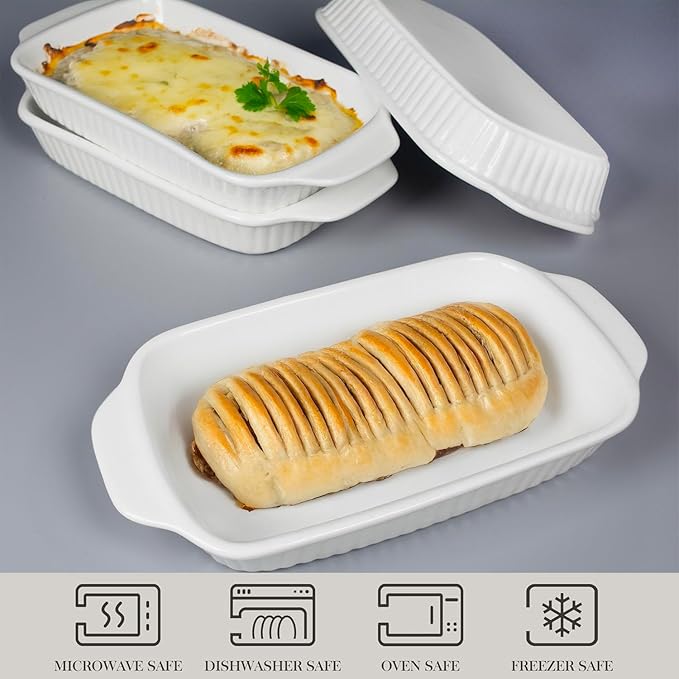 Ceramic Casserole Dishes, Small Au Gratin Baking Dish 9 x 6, Set of 4, 23 Oz with Handles, Pans Set for Oven Roasting for 1 or 2 person servings, Lasagna, Pie, Gratin, for Kitchen, Home