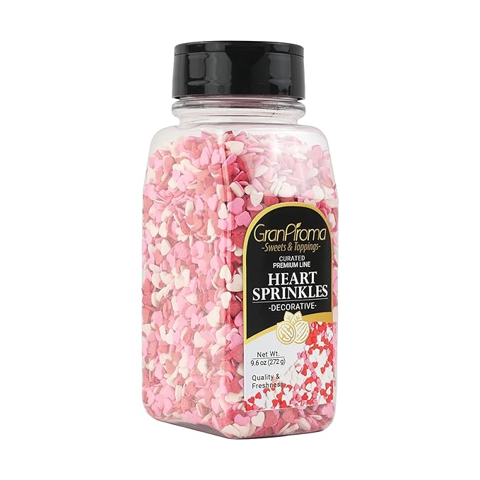 GranAroma Heart Sprinkles, Sweet Decorative Topping, Perfect for Baking & Desserts (9.6 Ounce)