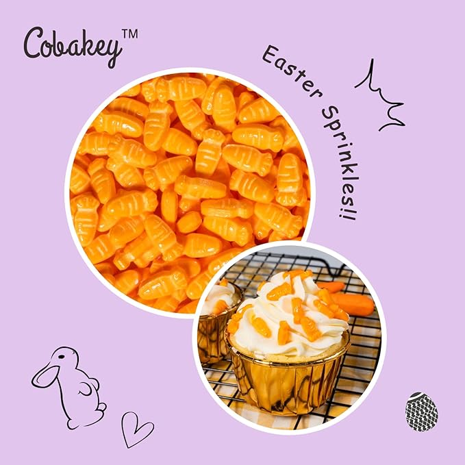 Cobakey Carrot Sprinkles for Cookies 3.52 Ounce Spring Sprinkles for Baking Edible Carrot Perfect for Easter Cake Decorations, Baking, Ice Cream, Cookies, Cupcake Topper