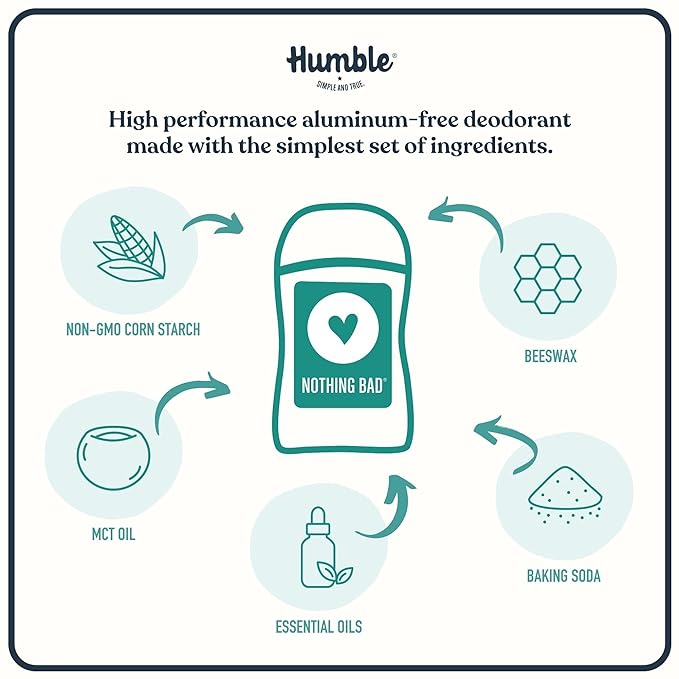 HUMBLE BRANDS Original Formula Aluminum-free Deodorant. Long Lasting Odor Control with Baking Soda and Essential Oils, Lavender and Holy Basil, Pack of 3