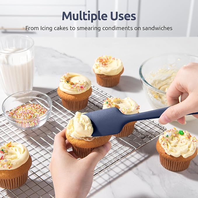 U-Taste Heat Resistant Silicone Spatulas: 480ºF Hot Proof Food Grade Flexible Silicon Baking Scraper, Food Grade Rubber Kitchen Cooking Mixing Utensil for Nonstick Cookware Set of 4(Midnight Blue)