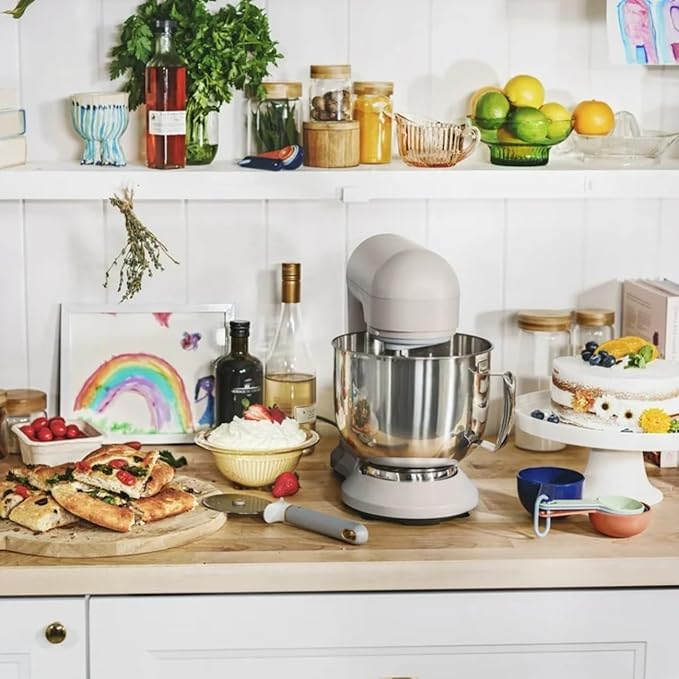 Beautiful 5.3QT Stand Mixer, 300W, 12 Speeds, Tilt-Head, Dishwasher-Safe, Splash Shield, Stainless Steel Bowl, Premium Matte Finish, for Baking & Cooking (Wildflower Porcini Taupe)