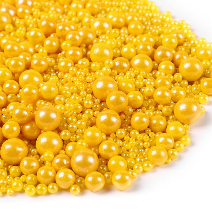 Yellow Sprinkles for Cake Decorating Edible Easter Sugar Pearls Mixing Sizes for Cupcake Topper Cookies Ice Cream Toppings Cake Decorations for Party Celebrations 3.5 Ounces