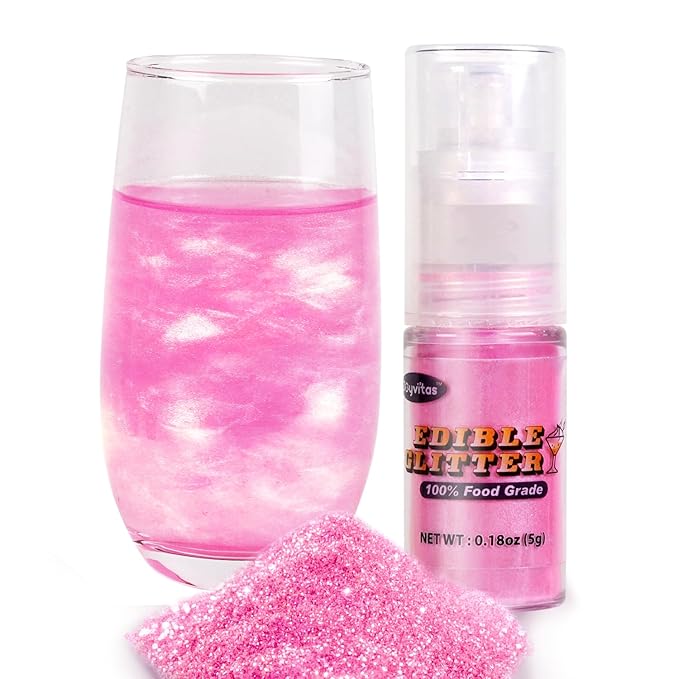 Pink Edible Glitter Spray 5g, Shimmer Edible Glitter for Cocktails, Food Grade Luster Dust for Beverages & Cake Decorating, Drinks, Baking, Chocolate