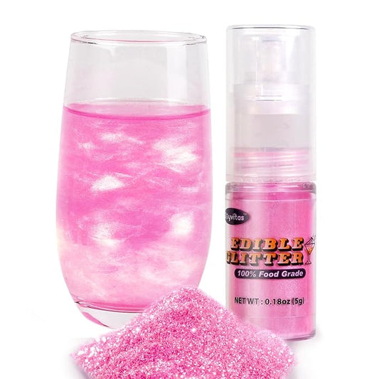Pink Edible Glitter Spray 5g, Shimmer Edible Glitter for Cocktails, Food Grade Luster Dust for Beverages & Cake Decorating, Drinks, Baking, Chocolate