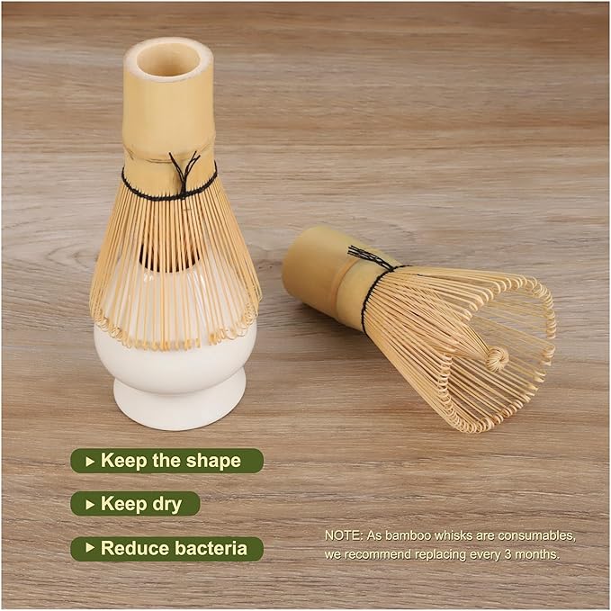 White Matcha Whisk Set, Ceramic Matcha Kit Set Includes Matcha Bowl, Matcha Whisk and Holder, Bamboo Scoop, Scoop Rest, Sifter and Tea Towel - 7 Pcs Matcha Kit for Matcha Lovers