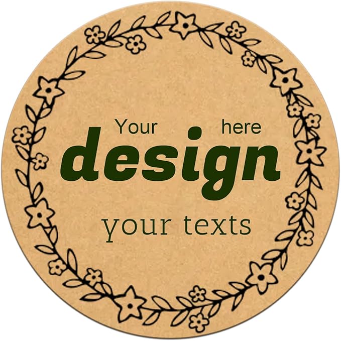 Custom Lables Round Kraft Paper Stickers, Decorative Labels with Floral Wreath Personalized with Texts, Logo, Thank You Labels for Business 100 Pack (Style 1)