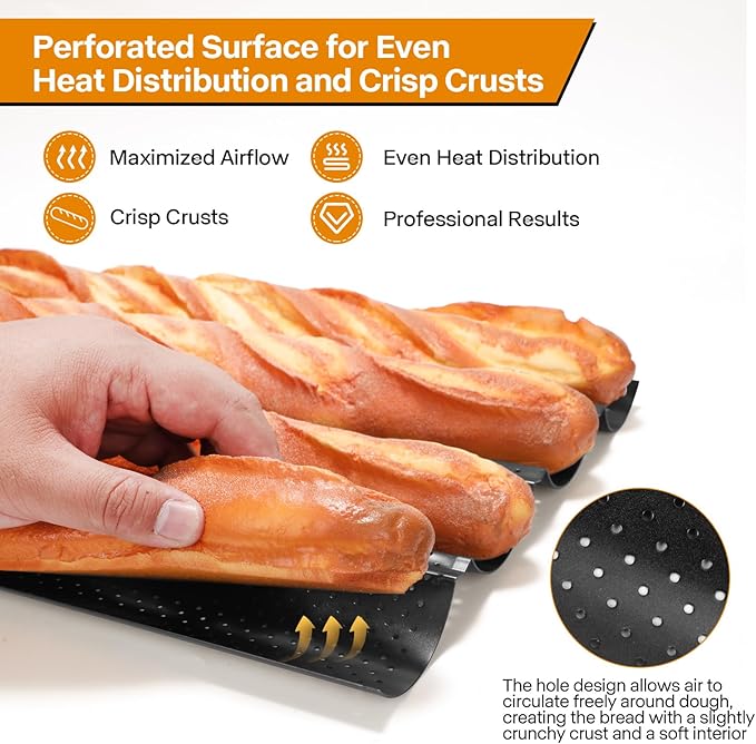 4-Slot French Baguette Pan Set, Non-Stick French Bread Pan, Baguette Baking Pan with Proofing Cloth, Bread Lame, Home Baking Tools Kit for Homemade Bread