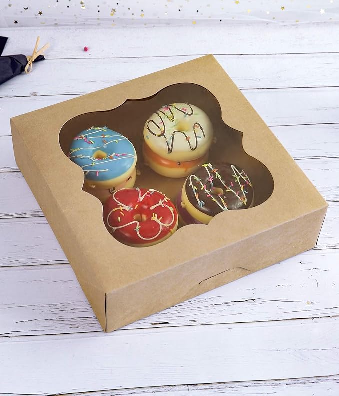 CHERRY 15-Pack 10"x10"x3"Brown Bakery Boxes with PVC Window for Pie and Cookies Boxes Small Natural Kraft Paper Box 10x10x3inch Pack of 15