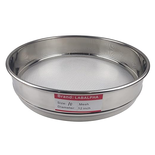 LABALPHA 10 Mesh Lab Sieves, 10 Mesh Test Sieve, 12'' Diameter, 304 Stainless Steel Wire Cloth (2mm)
