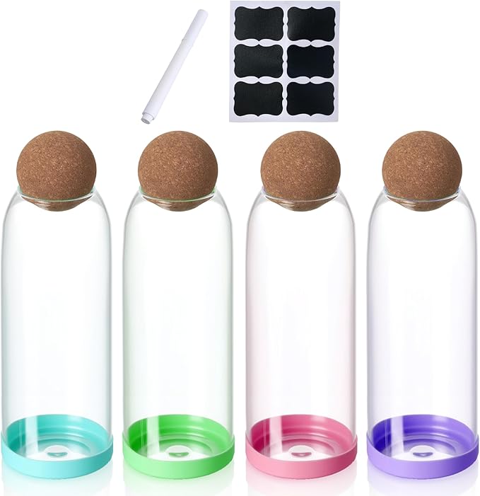 4 pcs 34oz/1000ML Glass Storage Container with Ball Cork Glass Jars with Cork Lids Glass Food Storage Containers with Ball Stopper Coffee Canister for Beans,Nuts,Oats,Spices,Candies,Biscuits