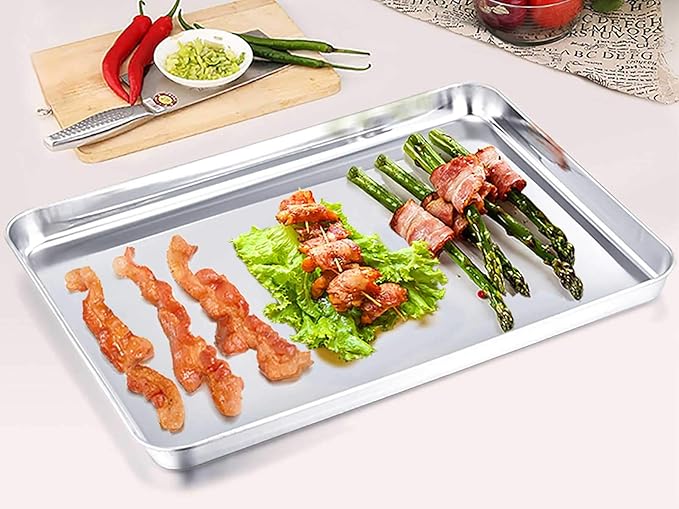 TeamFar Toaster Oven Pan, Stainless Steel Toaster Oven Tray Quarter Sheet Pan, 12.4’’x 9.7’’x1’’, Non Toxic & Healthy, Rust Free & Mirror Finish, Easy Clean & Dishwasher Safe