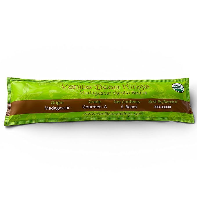 5 Organic Madagascar Vanilla Beans. Whole Grade A Vanilla Pods for Vanilla Extract and Baking