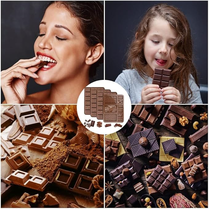 4 Pack Silicone Molds for Chocolate and Candy – Flexible Square Silicone Molds for Baking, Truffles, Butter, Wax Melts and Mini Chocolate Bars, Easy to Release and Clean