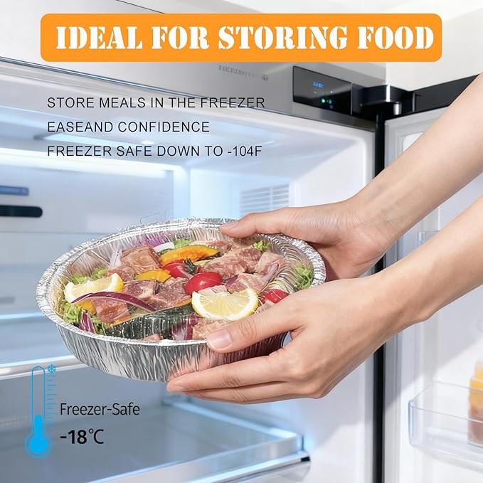 BIBRADAA® 40 Pack 9” Round Disposable Aluminum Pans with Lids,Aluminum Foil Pans,Plus300pcswith Baking Parchment,Air Fryer Paper Liners,hamburger patty paper，Basting Brushes. (40 Pack rd w/Lids)