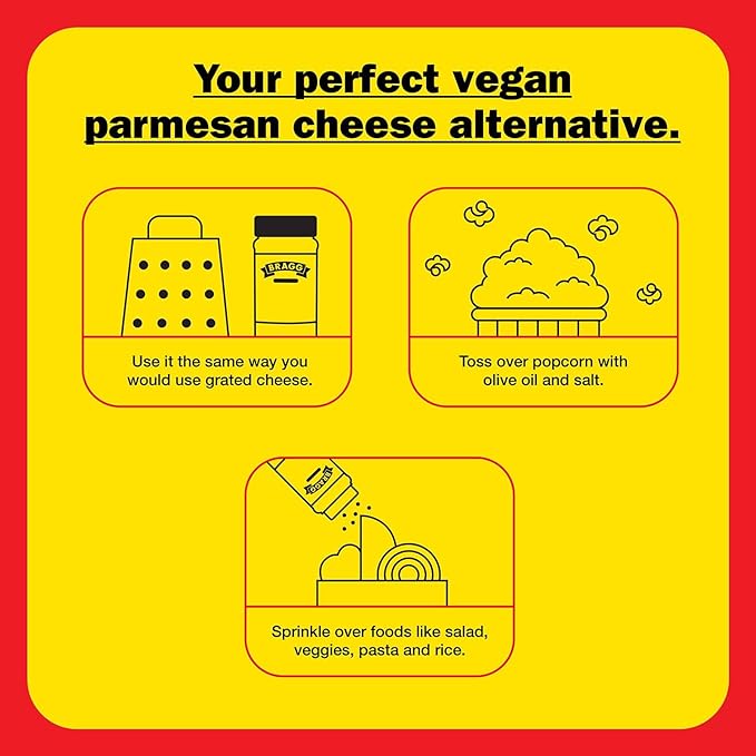 Bragg Premium Nutritional Yeast Seasoning - Vegan, Gluten Free – Good Source of Protein & Vitamins – Nutritious Savory Parmesan Cheese Substitute (Original, 12 Ounce (Pack of 1))