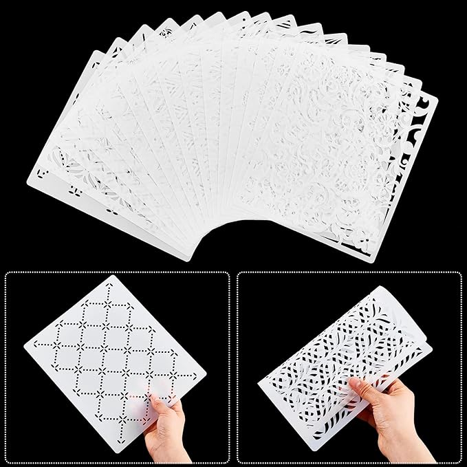 16 Pieces Cake Decoration Stencils Templates Floral Wedding Cake Molds Cookie Fondant Dessert Decorating Supplies Spray Flower Edge Molding Baking Mesh Tool Cake Decoration (Cute Style)