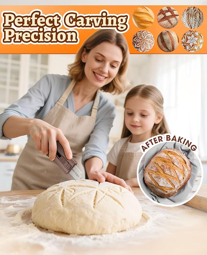 Sourdough Scoring Tool, Magnetic Bread Lame, Bread Scoring Tool with 5 Replaceable Blades, Dough Knife, Ergonomic ABS Handle for Perfect Dough Scoring on Artisan Bread (Walnut)