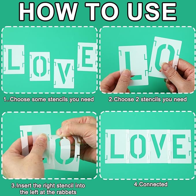 Augshy 54 Pcs 2 Inch Alphabet and Number Stencils, Reusable Interlocking Letter Stencils for Painting on Wood, Wall, Fabric, Rock, Chalkboard, Glass