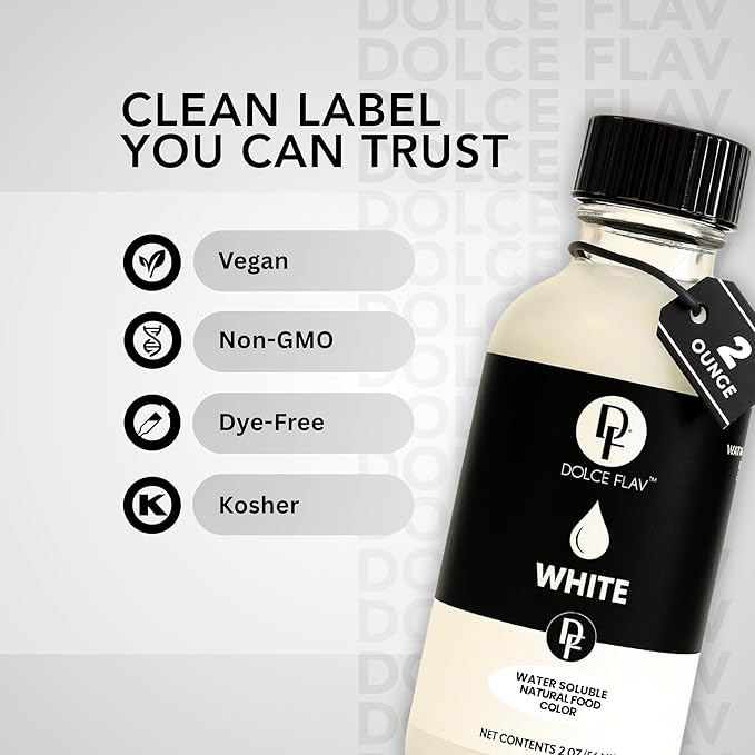 Dolce Flav Natural White Food Coloring – 2 oz Liquid Whitening Dye from Palm Oil with Graduated Dropper | Water-Soluble | For Frostings, Fillings & Beverages | Kosher | Made in USA