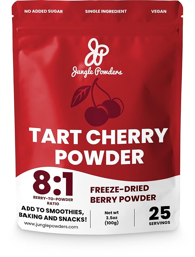 Jungle Powders Freeze Dried Tart Cherry Powder For Smoothie 3.5 Ounce Bag, Powdered Cherries Unsweetened, Additive and Filler Free Natural Tart Cherry Extract For Baking Flavoring Cooking Smoothies
