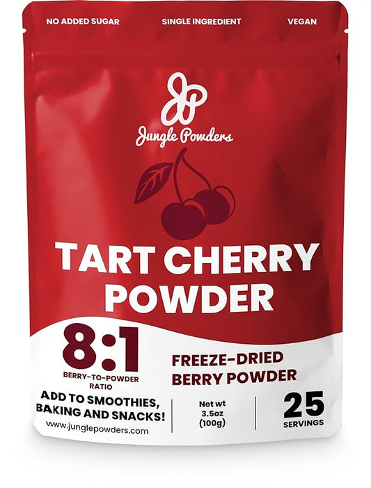 Jungle Powders Freeze Dried Tart Cherry Powder For Smoothie 3.5 Ounce Bag, Powdered Cherries Unsweetened, Additive and Filler Free Natural Tart Cherry Extract For Baking Flavoring Cooking Smoothies
