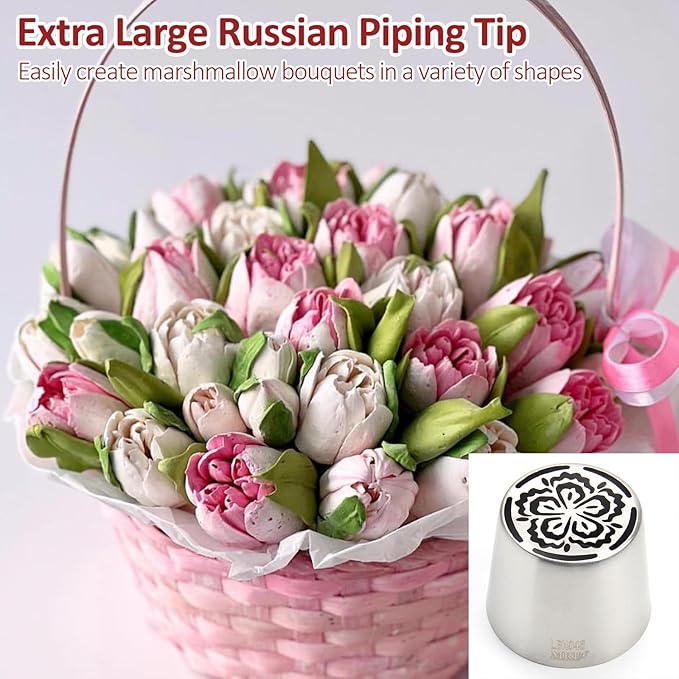 Extra Large Russian Piping Tips for Marshmallows Stainless Steel Flower Frosting Nozzles many styles Cake Decorating Baking tool for Buttercream, Cupcakes Cookies(SL45)