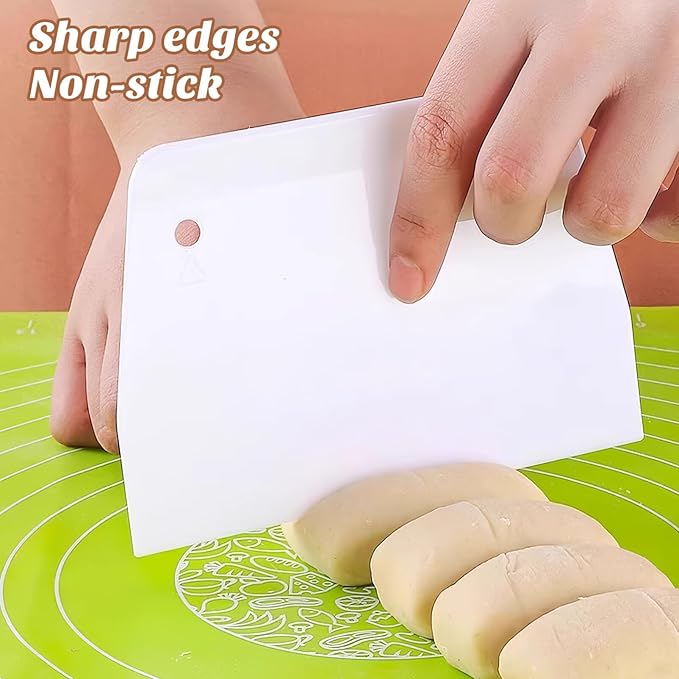 YARNOW Bench Scraper 2 PCS Plastic Dough Scrapers, Multipurpose Food Scrappers, Food- Grade Bench Scrapers for Dough Cake Bread Fondant Icing (White L) Baking Supplies