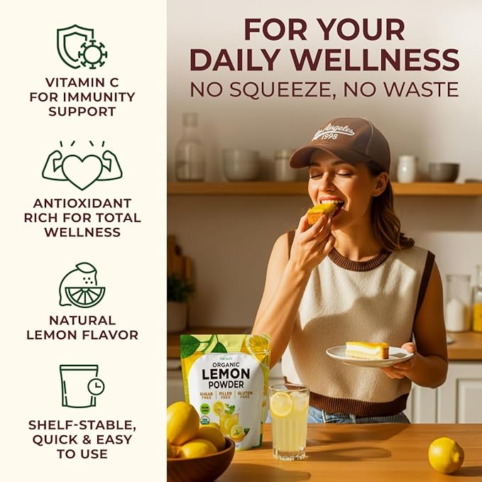 Gya Tea Co Lemon Powder 1.1lb (17.64 Oz) - USDA Organic 100% Fresh Natural Consistent Lemon Taste, No Sugar & Additives - Great Flavor For Drinks, Baking - Non-GMO, Filler Free, Vegan-Friendly
