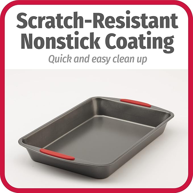 GoodCook MegaGrip 13” x 9” Non-Stick Cake Baking Pan with Silicone Grip Handles - Heavy-Gauge Steel Cake Pan Baking Dish for Brownies, Cheesecakes, Cake, Baked Goods, Pies (Pack of 3)