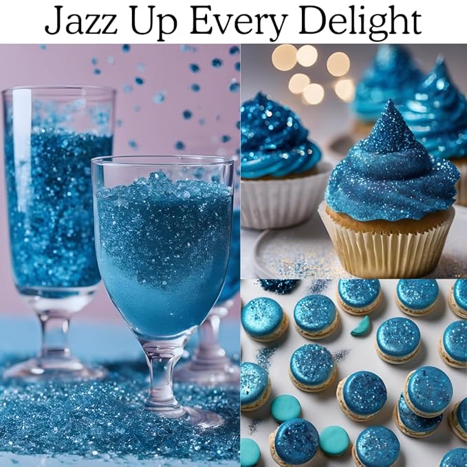 Dazzle Dust Edible Glitter Sprinkles for Cake Decorating, Drinks, Cookie, Icing, Dessert Decorations, Sparkly Luster, Food-Grade, Vegan, Gluten Free, Kosher, Bulk 10g, Blue