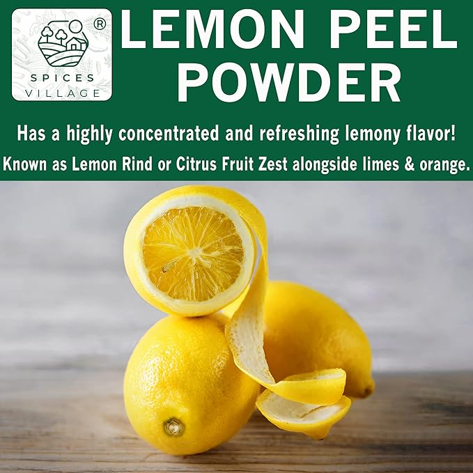 SPICES VILLAGE Lemon Zest Powder, Natural Lemon Peel Powder for Baking, 4 oz, Cooking and Herb Tea - Certified Kosher, Gluten Free, Non GMO, Vegan, Resealable Bag