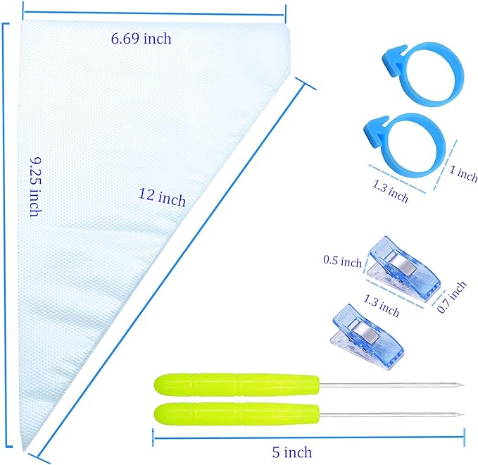 122Pieces Tipless Piping Bags - 100pcs Disposable Piping Pastry Bag for Royal Icing/Cookies Decorating - 10 Pastry Bag Ties,10 Clips &2 Scriber Needle - Best Cookie/Cake Decorating Tools (10 Inch)