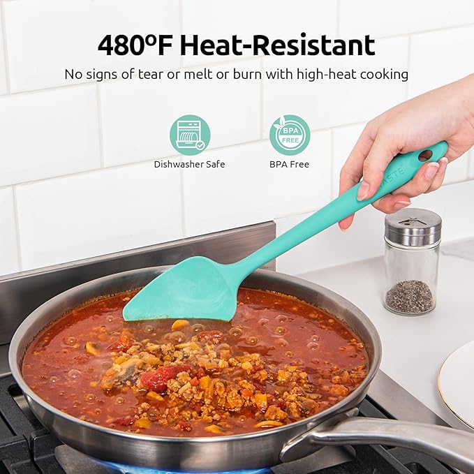 High Heat Resistant Silicone Spatulas: U-Taste 480ºF Hot Proof Food Grade Flexible Silicon Baking Scraper, Food Grade Rubber Kitchen Cooking Mixing Utensils for Nonstick Cookware Set of 4 (Aqua Sky)