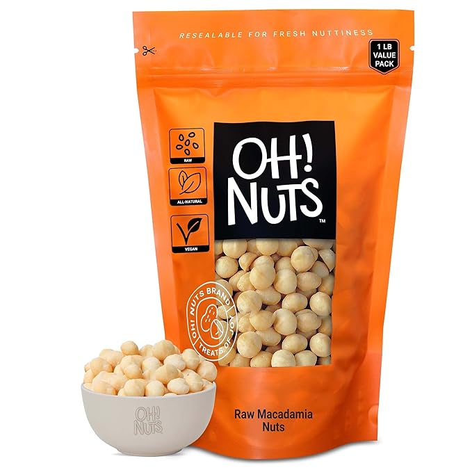 Oh! Nuts Raw Macadamia Nuts - Macadamia Nuts Unsalted - Jumbo Macadamia - 1 lb - 100% Natural Snack