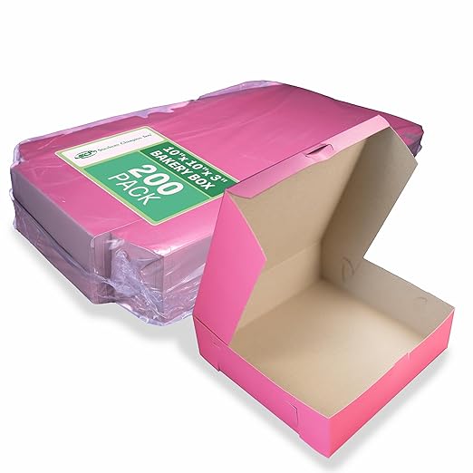 Southern Champion Tray 0871 Pink Paperboard Non-Window Lock-Corner Bakery Box, 10" Length x 10" Width x 3" Height (Case of 200)