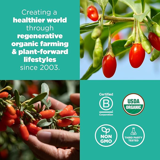 Navitas Organics Goji Berries – For Smoothies, Trail Mix, Baked Goods, Oatmeal & More – Vitamin A, Antioxidants, Fiber – Wolfberry - USDA Organic, Non GMO, Gluten Free, Vegan (16oz. Bag, 15 Servings)