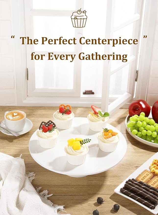 Yedio 12 inch Porcelain Cake Stand, Round Dessert Stand, Cupcake Stand for Birthday Parties, Weddings, Baby Shower and Other Events, White