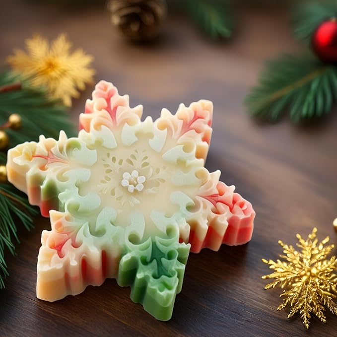 Snowflake Silicone Molds Christmas Snowflake Soap Molds Snowflakes Candle Mold 3D Christmas Silicone Chocolate Mold for Making Soaps Candles Bath Bomb Cookie Cake Candy Chocolate Muffins Ice(Pink 2)