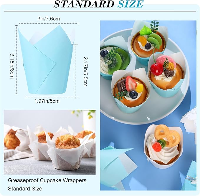 Havawish 500 Pcs Standard Size Gradient Green Tulip Cupcake Liners, Party Cupcake Baking Liners Greaseproof Wrappers Muffin Liner Holders for Wedding Birthday Baby Shower Holiday Party Baking Cups