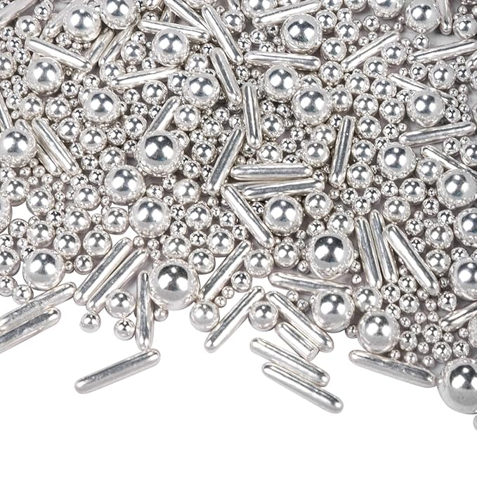 Dazzjoy Silver Pearl Rods Sprinkles, 130g/4.58oz, Mix Size, Pearl Sprinkles for Cupcake Decorating, Cupcake Toppers, Cake Decorations, Ice Cream, Wedding Party Valentines Easter Supplies