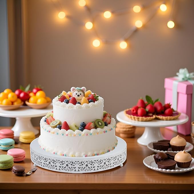 MTJYQTF White Cake Stand Set - 16 in Metal Round Cupcake Dessert Stand with Cake Cutting & Cake Spatula for Party, Candy Table Display for Wedding Birthday Baby Shower CS003-16pan-white