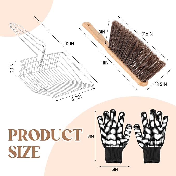 3 Pcs Fireplace Ash Sifter Oven Shovel Hollow Out Ember Recovery Tool Shovel Heat Resistant Silicone Glove Brush Scoop Charcoal(Classic,Stainless Steel)