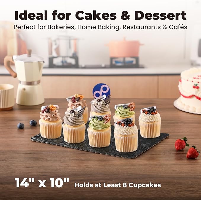 Fit Meal Prep [20 Pack] 14x10 Rectangular Cake Boards Black Cardboard Cake Base, Quarter Sheet Disposable, Pizza, Desserts and Pastries Food Bottoms, Grease Proof and Moisture Resistant