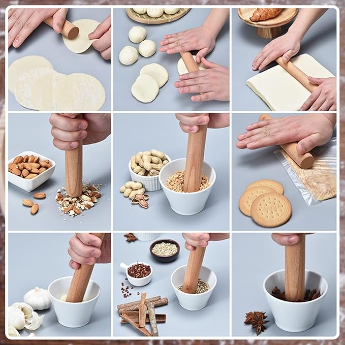 Patelai 30 Pieces Small Wooden Rolling Pin, Dumpling Dough Roller Wooden Mini Rolling Pins Kitchen Utensil Tool for Fondant, Pasta, Bread, Pastry, Cookies, Pizza, Pie, Cylinder Style, 6.3 Inch