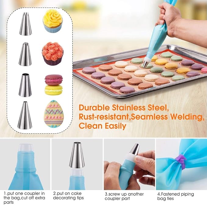 Macaron silicone baking mats - Macaroon Baking suppliers 1 Quarter Sheet + 2 Half Sheet Macaron Baking Mat,Macaron Baking Sheet,2 Piping Pastry Bag with Bag Tie,6 Piping Tips