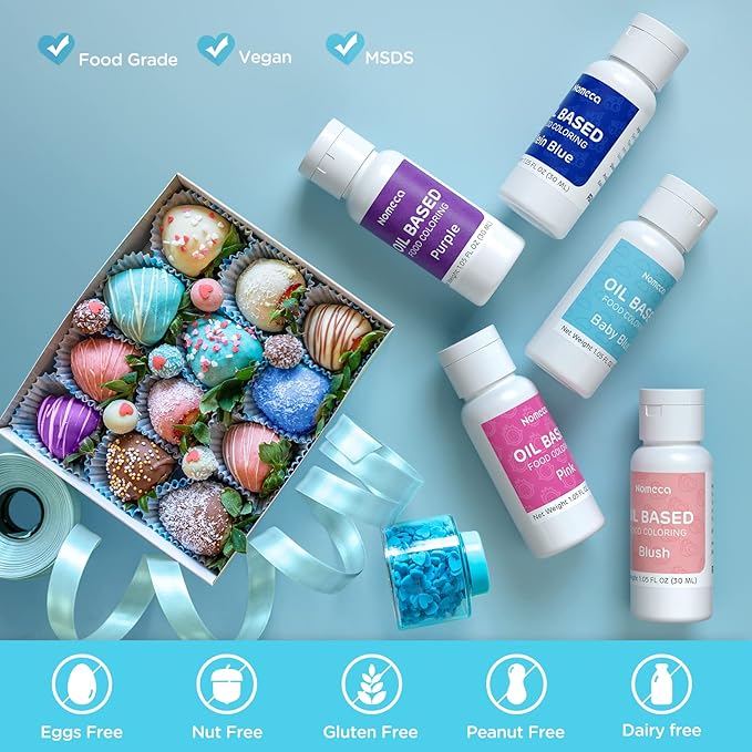 Oil Based Food Coloring for Chocolate - 30 Milliliters Upgraded Light Blue Oil Food Color for Baking Cake Decorating, Edible Food Dye for Candy Melts Cookies Easter Egg Icing Fondant Meringues