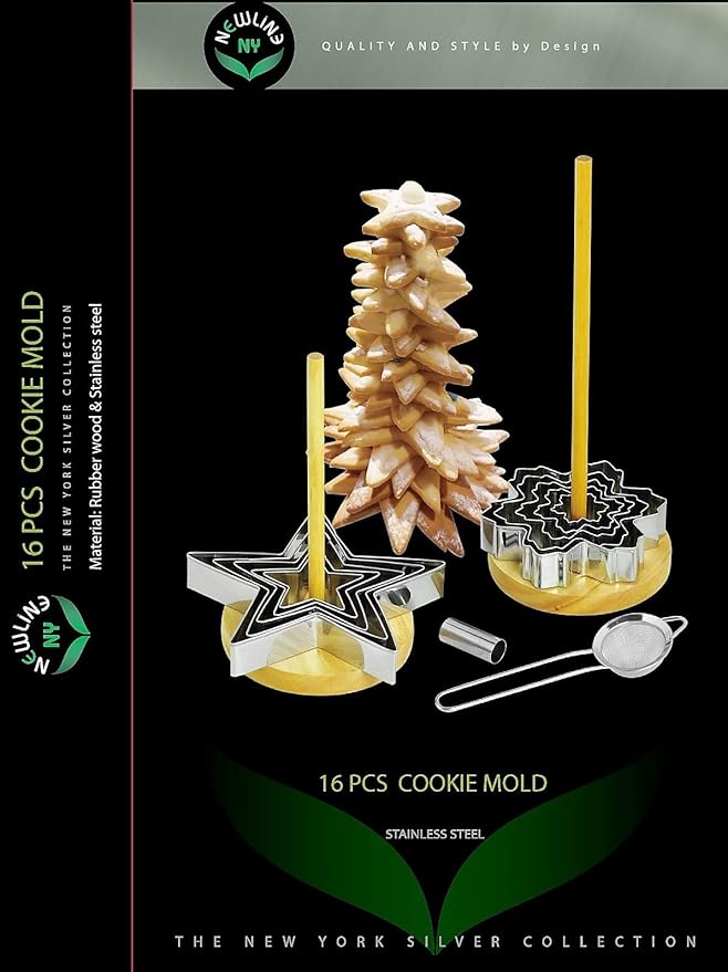 NewlineNY Star Shaped Cookie Molds: 16 Pcs Set to Create Christmas Tree-Like Display with Recipe