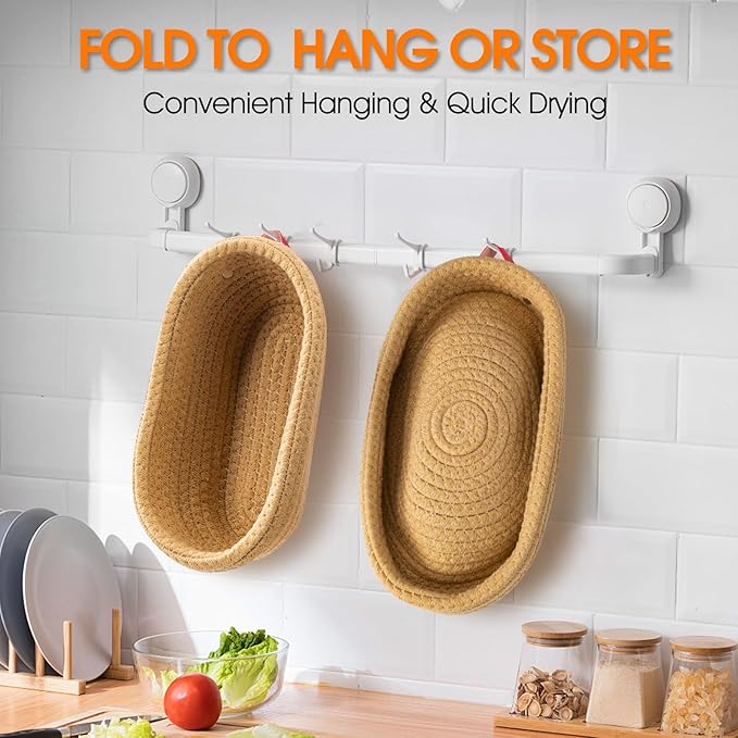Sourdough Starter Kit, Handmade Cotton Rope oval and round banneton bread baskets with liners and covers, 35oz sourdough starter jar, essential bread baking tools